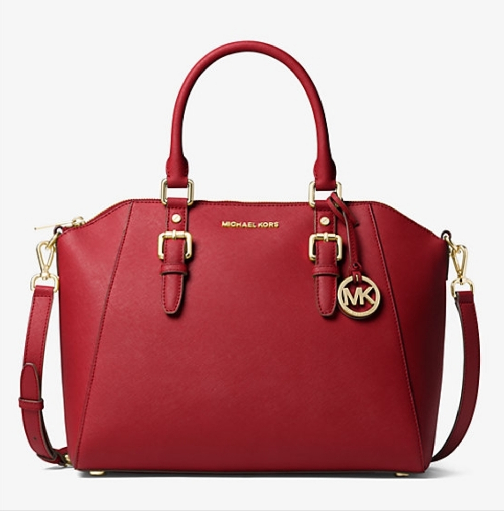 NWT Michael Kors Ciara Top Zip Leather Satchel Scarlet (Red) - Picture 1 of 16